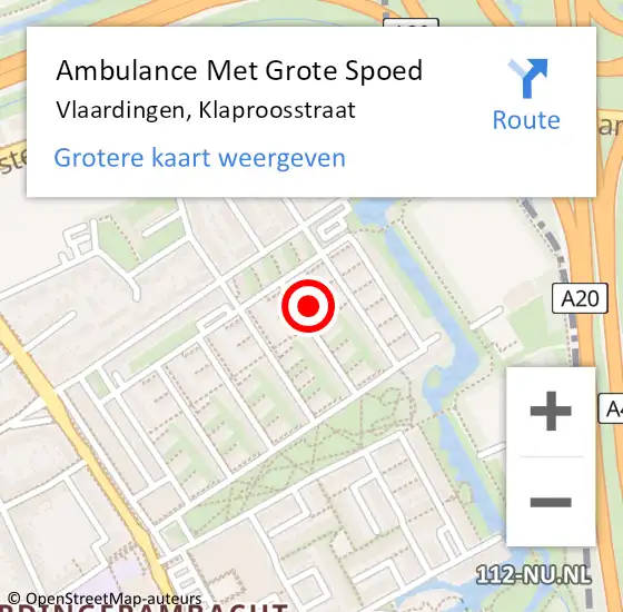 Locatie op kaart van de 112 melding: Ambulance Met Grote Spoed Naar Vlaardingen, Klaproosstraat op 23 mei 2024 22:29