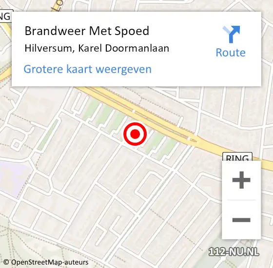 Locatie op kaart van de 112 melding: Brandweer Met Spoed Naar Hilversum, Karel Doormanlaan op 23 mei 2024 22:38