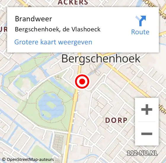Locatie op kaart van de 112 melding: Brandweer Bergschenhoek, de Vlashoeck op 23 mei 2024 22:45