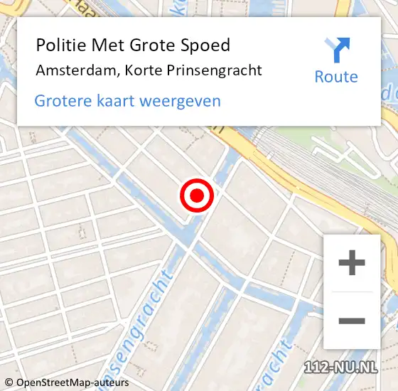 Locatie op kaart van de 112 melding: Politie Met Grote Spoed Naar Amsterdam, Korte Prinsengracht op 23 mei 2024 22:46