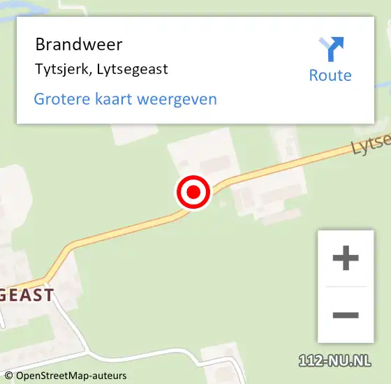 Locatie op kaart van de 112 melding: Brandweer Tytsjerk, Lytsegeast op 6 oktober 2014 23:48