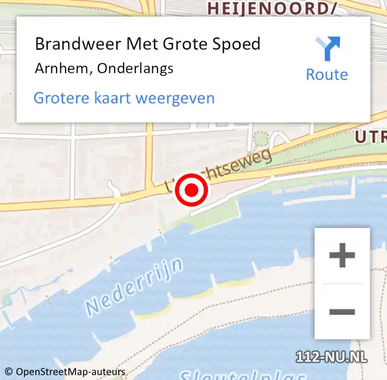 Locatie op kaart van de 112 melding: Brandweer Met Grote Spoed Naar Arnhem, Onderlangs op 23 mei 2024 23:05