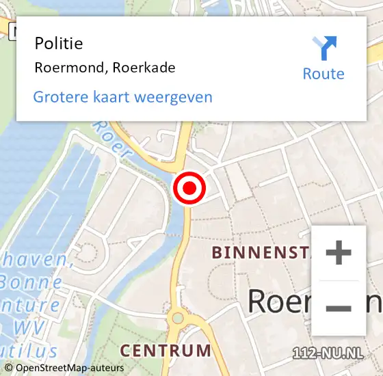 Locatie op kaart van de 112 melding: Politie Roermond, Roerkade op 23 mei 2024 23:27