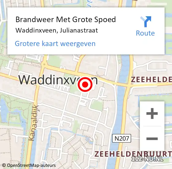 Locatie op kaart van de 112 melding: Brandweer Met Grote Spoed Naar Waddinxveen, Julianastraat op 6 oktober 2014 23:55