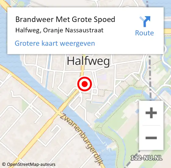 Locatie op kaart van de 112 melding: Brandweer Met Grote Spoed Naar Halfweg, Oranje Nassaustraat op 23 mei 2024 23:56