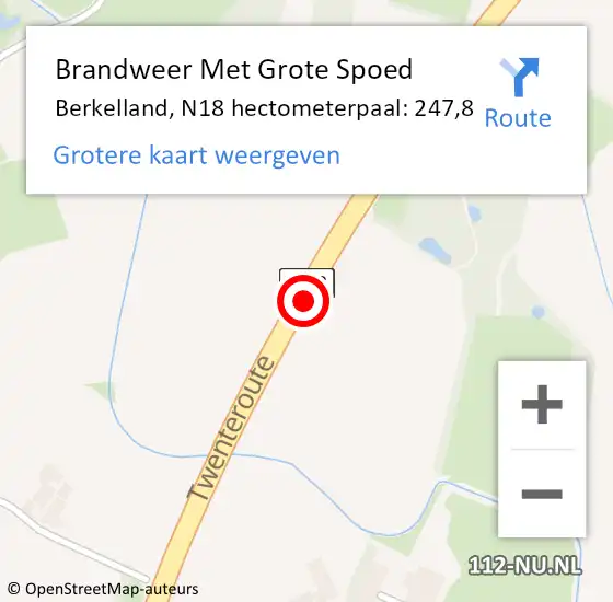 Locatie op kaart van de 112 melding: Brandweer Met Grote Spoed Naar Berkelland, N18 hectometerpaal: 247,8 op 24 mei 2024 00:06