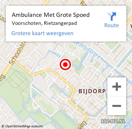 Locatie op kaart van de 112 melding: Ambulance Met Grote Spoed Naar Voorschoten, Rietzangerpad op 24 mei 2024 00:24