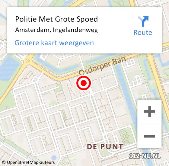 Locatie op kaart van de 112 melding: Politie Met Grote Spoed Naar Amsterdam, Ingelandenweg op 24 mei 2024 00:29