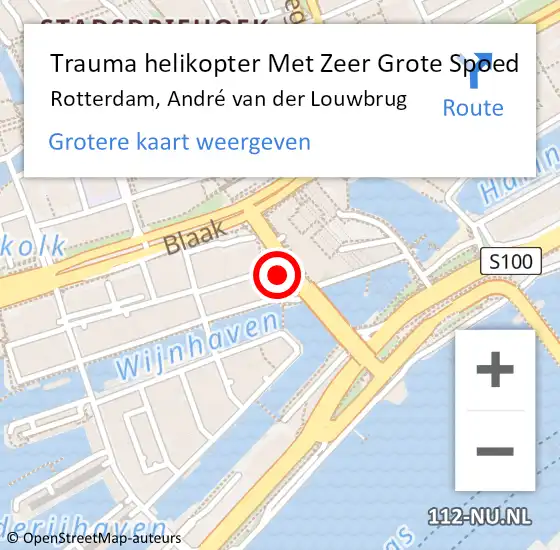 Locatie op kaart van de 112 melding: Trauma helikopter Met Zeer Grote Spoed Naar Rotterdam, André van der Louwbrug op 24 mei 2024 00:33