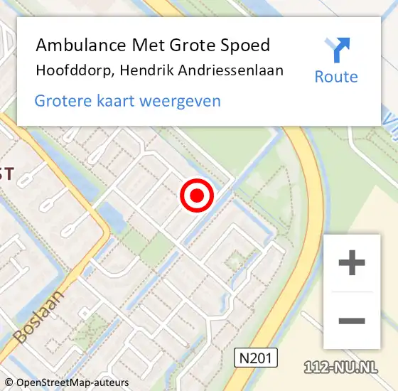 Locatie op kaart van de 112 melding: Ambulance Met Grote Spoed Naar Hoofddorp, Hendrik Andriessenlaan op 24 mei 2024 00:58