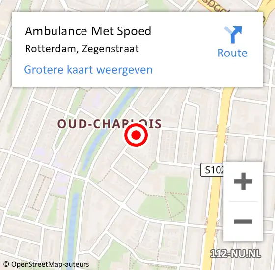 Locatie op kaart van de 112 melding: Ambulance Met Spoed Naar Rotterdam, Zegenstraat op 24 mei 2024 01:03