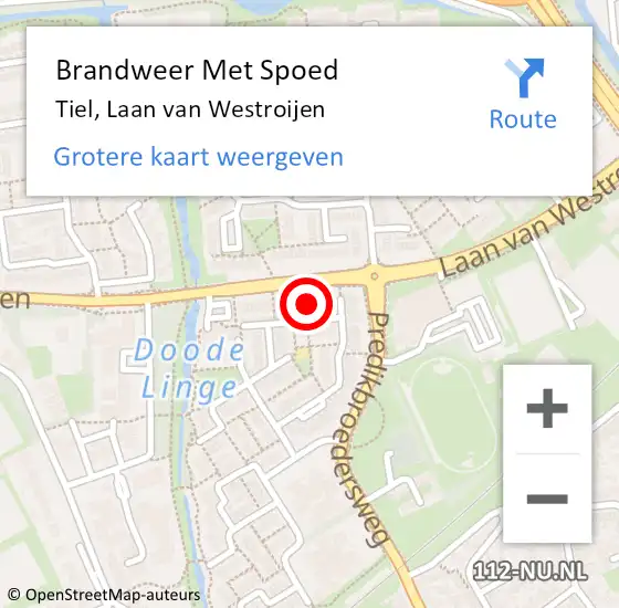 Locatie op kaart van de 112 melding: Brandweer Met Spoed Naar Tiel, Laan van Westroijen op 24 mei 2024 01:17