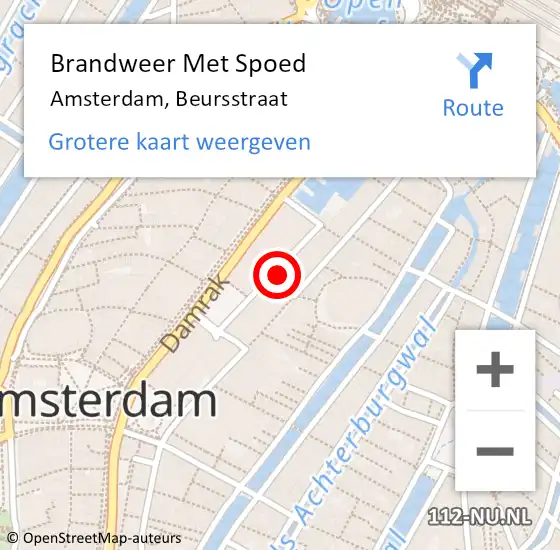 Locatie op kaart van de 112 melding: Brandweer Met Spoed Naar Amsterdam, Beursstraat op 24 mei 2024 01:25