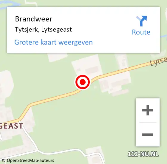 Locatie op kaart van de 112 melding: Brandweer Tytsjerk, Lytsegeast op 7 oktober 2014 00:09