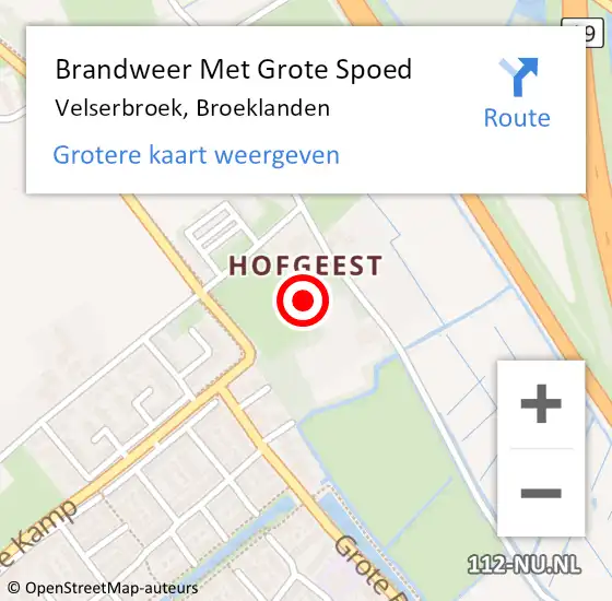 Locatie op kaart van de 112 melding: Brandweer Met Grote Spoed Naar Velserbroek, Broeklanden op 24 mei 2024 01:48