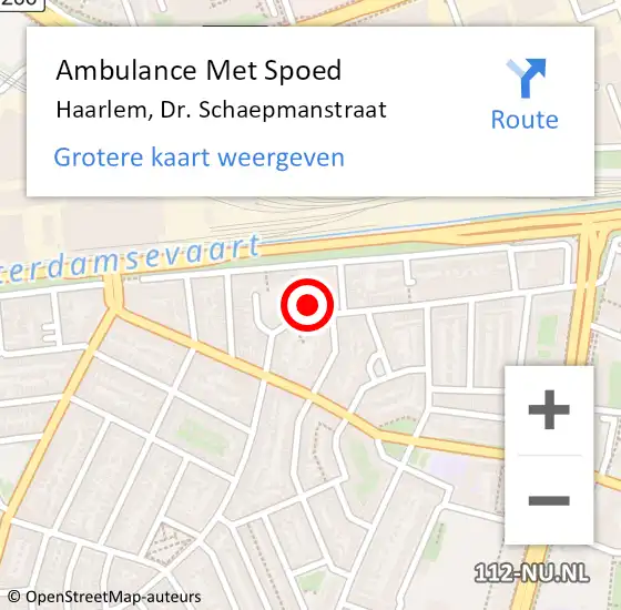 Locatie op kaart van de 112 melding: Ambulance Met Spoed Naar Haarlem, Dr. Schaepmanstraat op 24 mei 2024 02:09