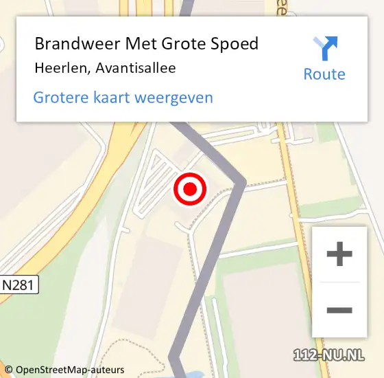 Locatie op kaart van de 112 melding: Brandweer Met Grote Spoed Naar Heerlen, Avantisallee op 24 mei 2024 02:16