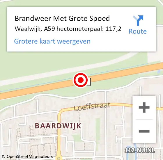 Locatie op kaart van de 112 melding: Brandweer Met Grote Spoed Naar Waalwijk, A59 hectometerpaal: 117,2 op 24 mei 2024 03:33