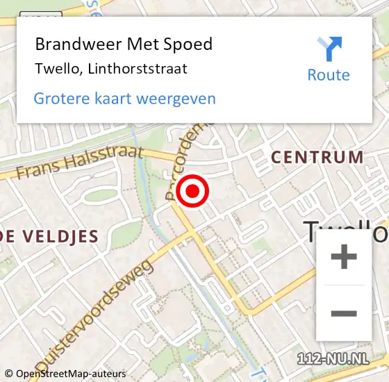 Locatie op kaart van de 112 melding: Brandweer Met Spoed Naar Twello, Linthorststraat op 24 mei 2024 03:49