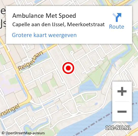 Locatie op kaart van de 112 melding: Ambulance Met Spoed Naar Capelle aan den IJssel, Meerkoetstraat op 24 mei 2024 04:43