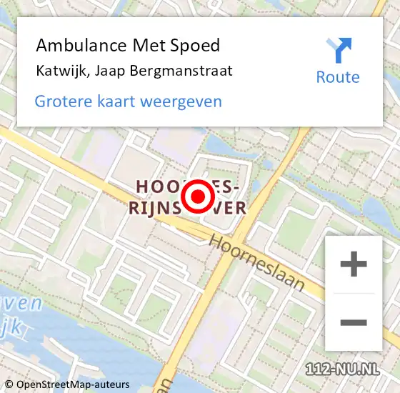 Locatie op kaart van de 112 melding: Ambulance Met Spoed Naar Katwijk, Jaap Bergmanstraat op 24 mei 2024 04:55