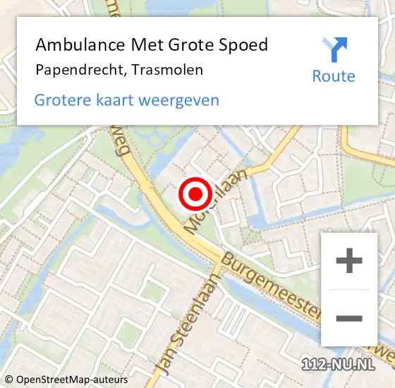 Locatie op kaart van de 112 melding: Ambulance Met Grote Spoed Naar Papendrecht, Trasmolen op 24 mei 2024 05:10