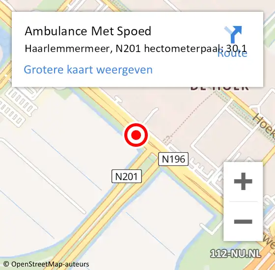 Locatie op kaart van de 112 melding: Ambulance Met Spoed Naar Haarlemmermeer, N201 hectometerpaal: 30,1 op 24 mei 2024 05:24