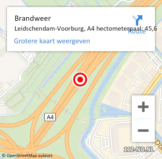 Locatie op kaart van de 112 melding: Brandweer Leidschendam-Voorburg, A4 hectometerpaal: 45,6 op 24 mei 2024 05:43
