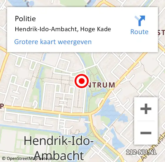 Locatie op kaart van de 112 melding: Politie Hendrik-Ido-Ambacht, Hoge Kade op 24 mei 2024 06:12