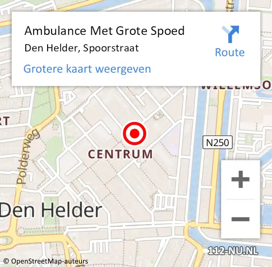 Locatie op kaart van de 112 melding: Ambulance Met Grote Spoed Naar Den Helder, Spoorstraat op 24 mei 2024 06:39