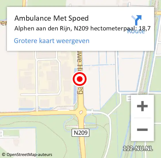 Locatie op kaart van de 112 melding: Ambulance Met Spoed Naar Alphen aan den Rijn, N209 hectometerpaal: 18,7 op 24 mei 2024 06:59