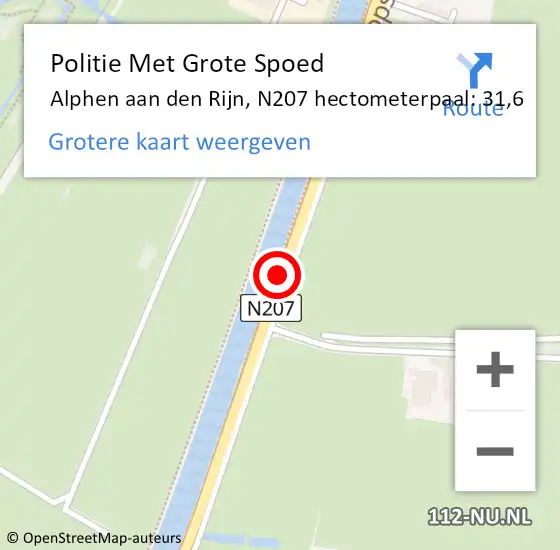 Locatie op kaart van de 112 melding: Politie Met Grote Spoed Naar Alphen aan den Rijn, N207 hectometerpaal: 31,6 op 24 mei 2024 07:23