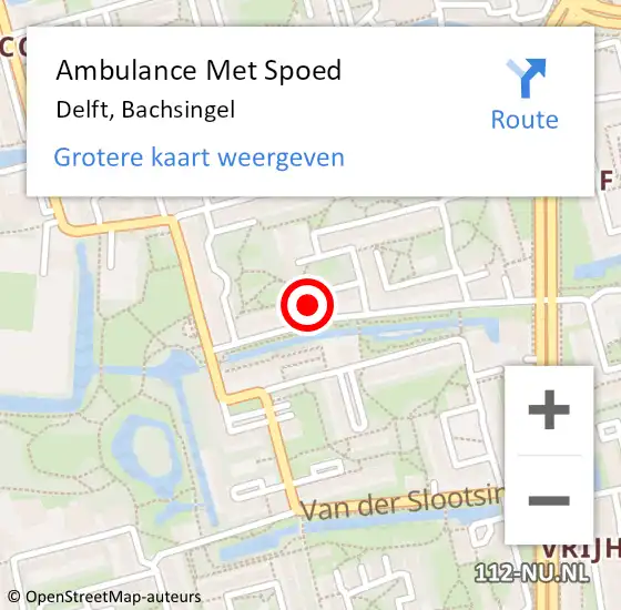 Locatie op kaart van de 112 melding: Ambulance Met Spoed Naar Delft, Bachsingel op 24 mei 2024 07:47