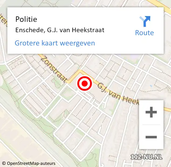 Locatie op kaart van de 112 melding: Politie Enschede, G.J. van Heekstraat op 24 mei 2024 08:12