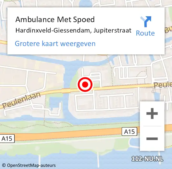 Locatie op kaart van de 112 melding: Ambulance Met Spoed Naar Hardinxveld-Giessendam, Jupiterstraat op 24 mei 2024 08:44