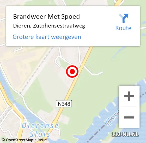 Locatie op kaart van de 112 melding: Brandweer Met Spoed Naar Dieren, Zutphensestraatweg op 24 mei 2024 08:54