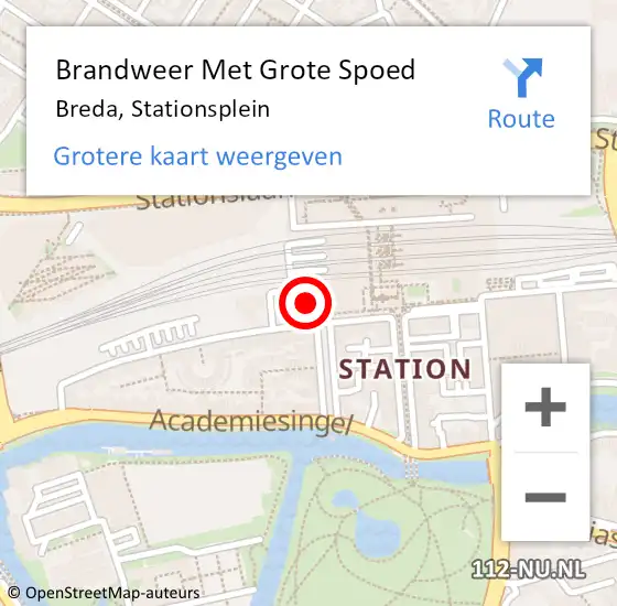 Locatie op kaart van de 112 melding: Brandweer Met Grote Spoed Naar Breda, Stationsplein op 24 mei 2024 08:57