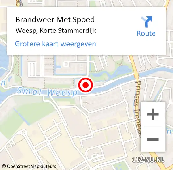 Locatie op kaart van de 112 melding: Brandweer Met Spoed Naar Weesp, Korte Stammerdijk op 24 mei 2024 09:00