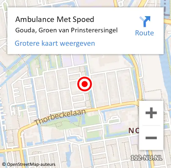 Locatie op kaart van de 112 melding: Ambulance Met Spoed Naar Gouda, Groen van Prinsterersingel op 24 mei 2024 09:01