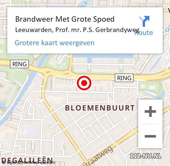 Locatie op kaart van de 112 melding: Brandweer Met Grote Spoed Naar Leeuwarden, Prof. mr. P.S. Gerbrandyweg op 24 mei 2024 09:06