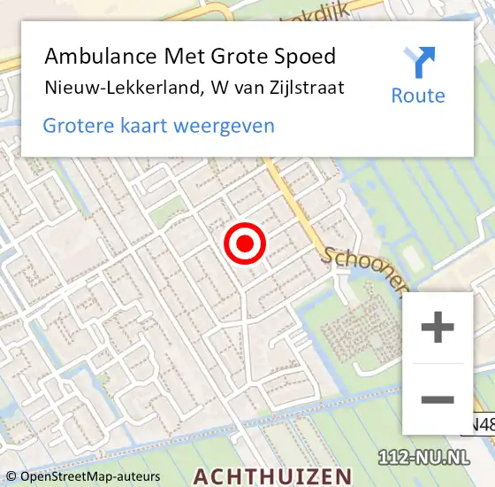 Locatie op kaart van de 112 melding: Ambulance Met Grote Spoed Naar Nieuw-Lekkerland, W van Zijlstraat op 24 mei 2024 09:08