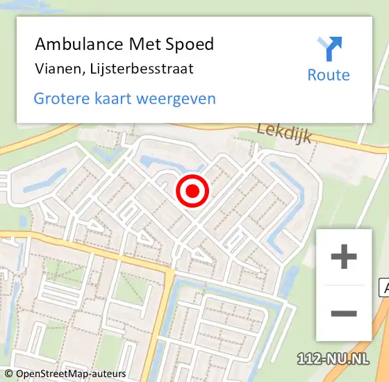 Locatie op kaart van de 112 melding: Ambulance Met Spoed Naar Vianen, Lijsterbesstraat op 16 oktober 2013 20:10