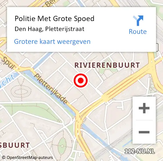 Locatie op kaart van de 112 melding: Politie Met Grote Spoed Naar Den Haag, Pletterijstraat op 24 mei 2024 09:33