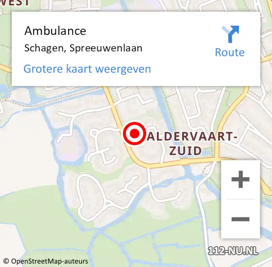 Locatie op kaart van de 112 melding: Ambulance Schagen, Spreeuwenlaan op 24 mei 2024 09:41