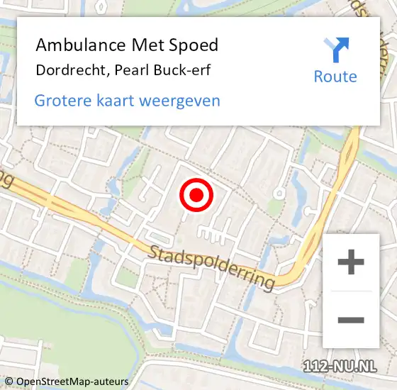 Locatie op kaart van de 112 melding: Ambulance Met Spoed Naar Dordrecht, Pearl Buck-erf op 24 mei 2024 10:02