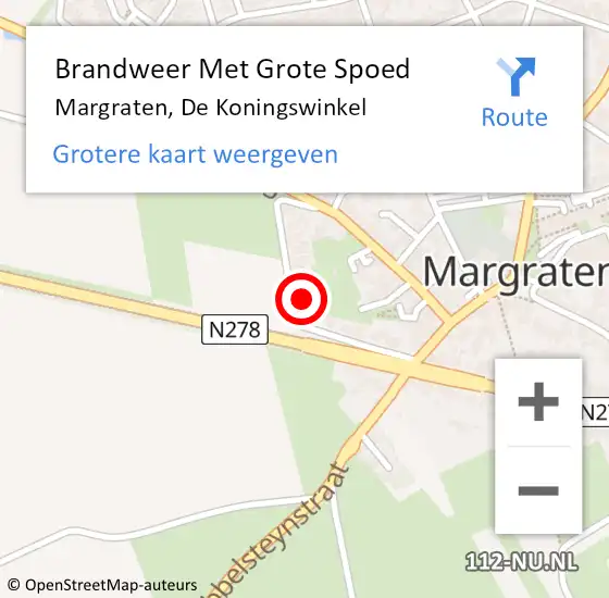 Locatie op kaart van de 112 melding: Brandweer Met Grote Spoed Naar Margraten, De Koningswinkel op 24 mei 2024 10:04