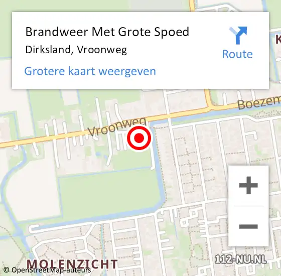 Locatie op kaart van de 112 melding: Brandweer Met Grote Spoed Naar Dirksland, Vroonweg op 24 mei 2024 10:13