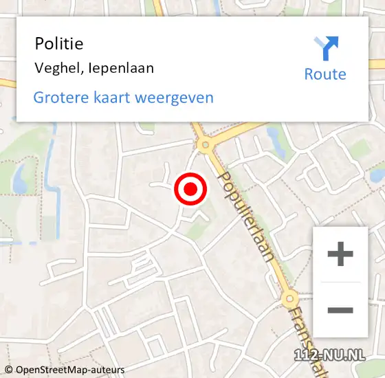 Locatie op kaart van de 112 melding: Politie Veghel, Iepenlaan op 24 mei 2024 10:28