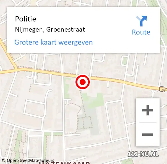 Locatie op kaart van de 112 melding: Politie Nijmegen, Groenestraat op 24 mei 2024 10:38