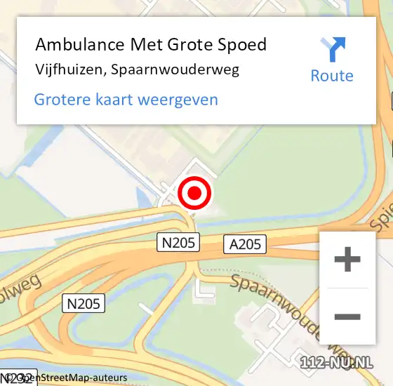 Locatie op kaart van de 112 melding: Ambulance Met Grote Spoed Naar Vijfhuizen, Spaarnwouderweg op 24 mei 2024 10:45
